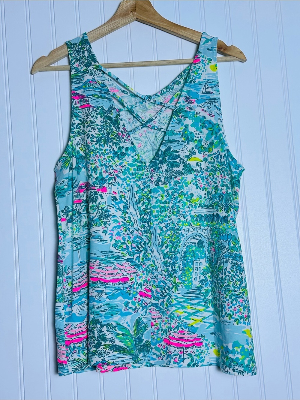 Lilly Pulitzer Kristen Tank Top L Gustavia Green Sunshine City" Resort Wear - Picture 6 of 15